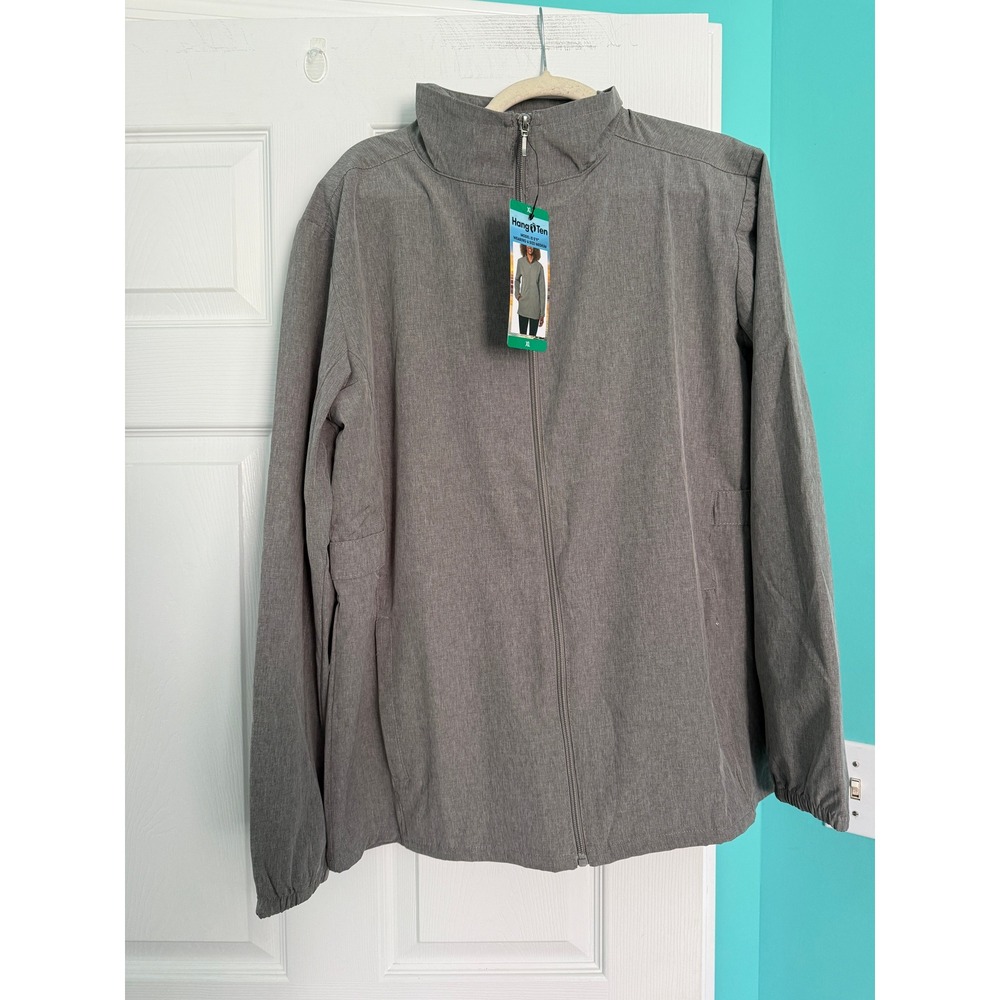 Hang Ten Mens XL Gray Full Zip Mock Neck Lightweight Active Jacket New